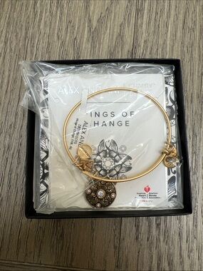 Alex and Ani Gold Floral Charm Expandable Bangle